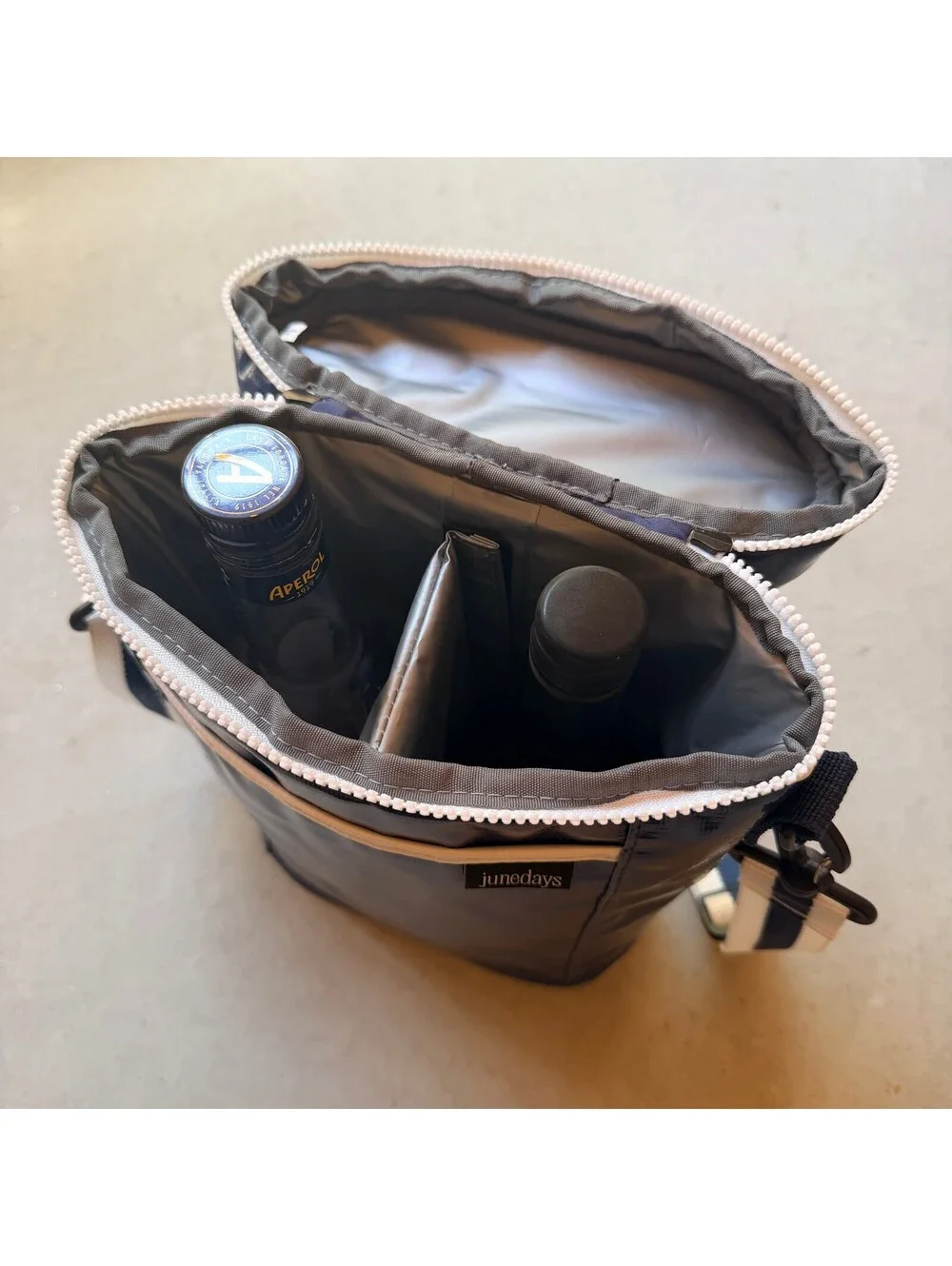 Insulated 2 Bottle Wine Cooler Carrier Bag in Navy Blue by Junedays Picnic Beach